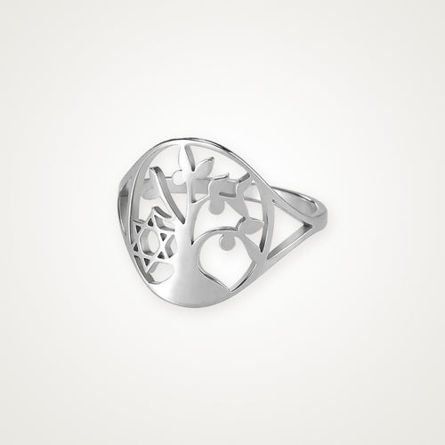 Anillo Árbol de la vida moderno plateado