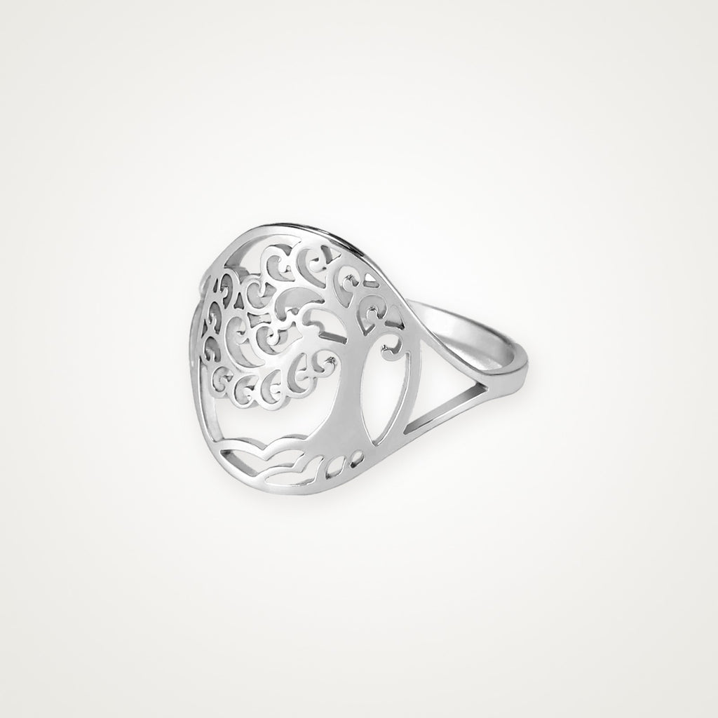 Anillo Árbol de remolinos plateado