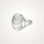 Anillo Árbol de remolinos plateado