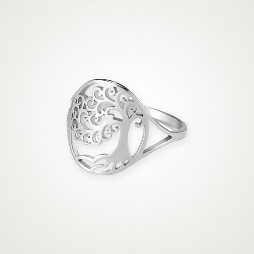 Anillo Árbol de remolinos plateado