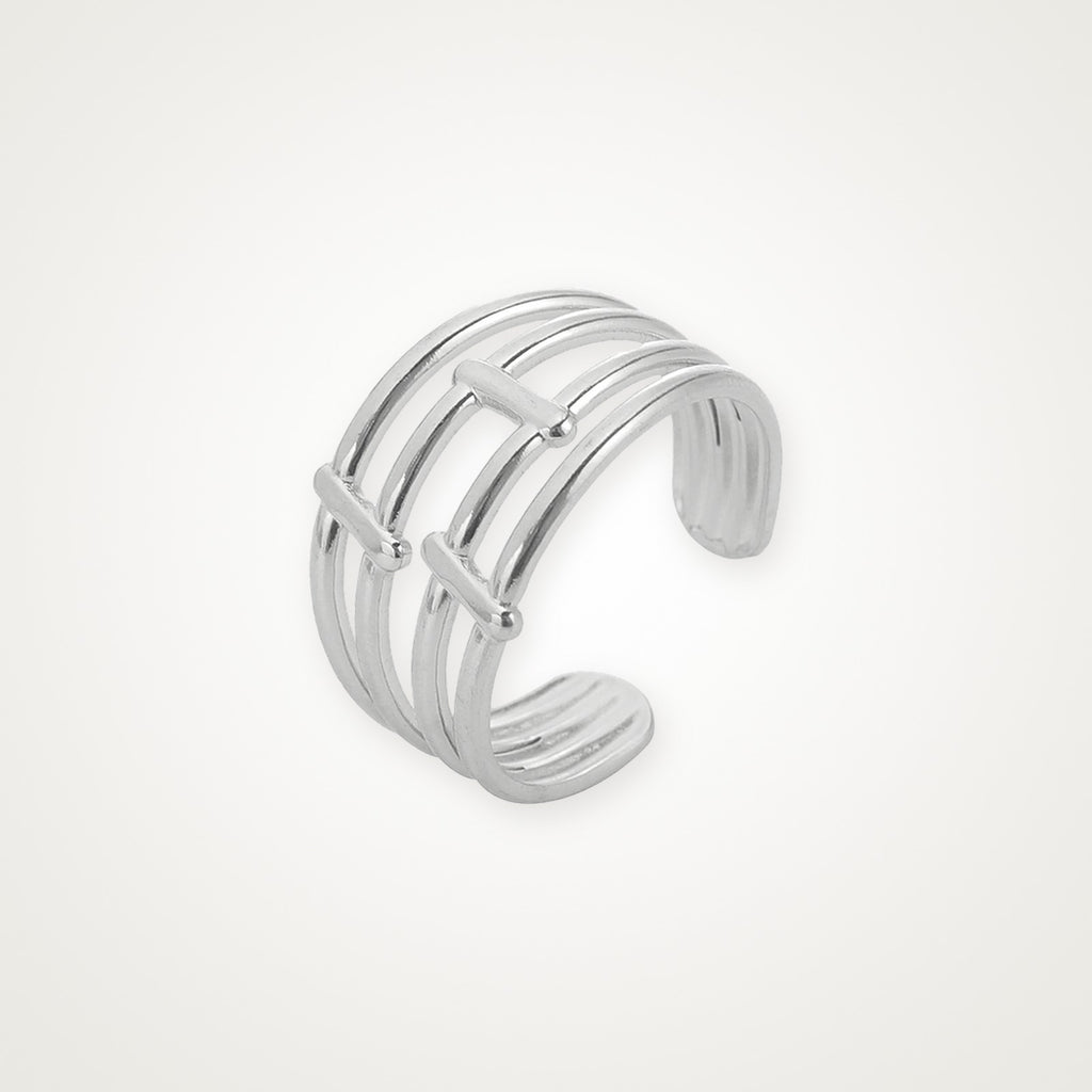 Anillo Barras y líneas plateado