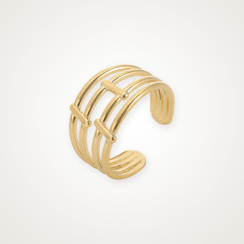 Anillo Barras y líneas dorado