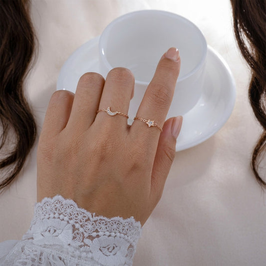 Anillo Cadena con Luna y Estrella