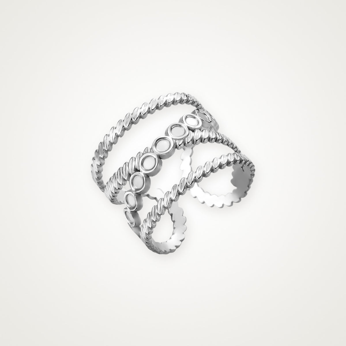 Anillo Círculos y bolitas plateado