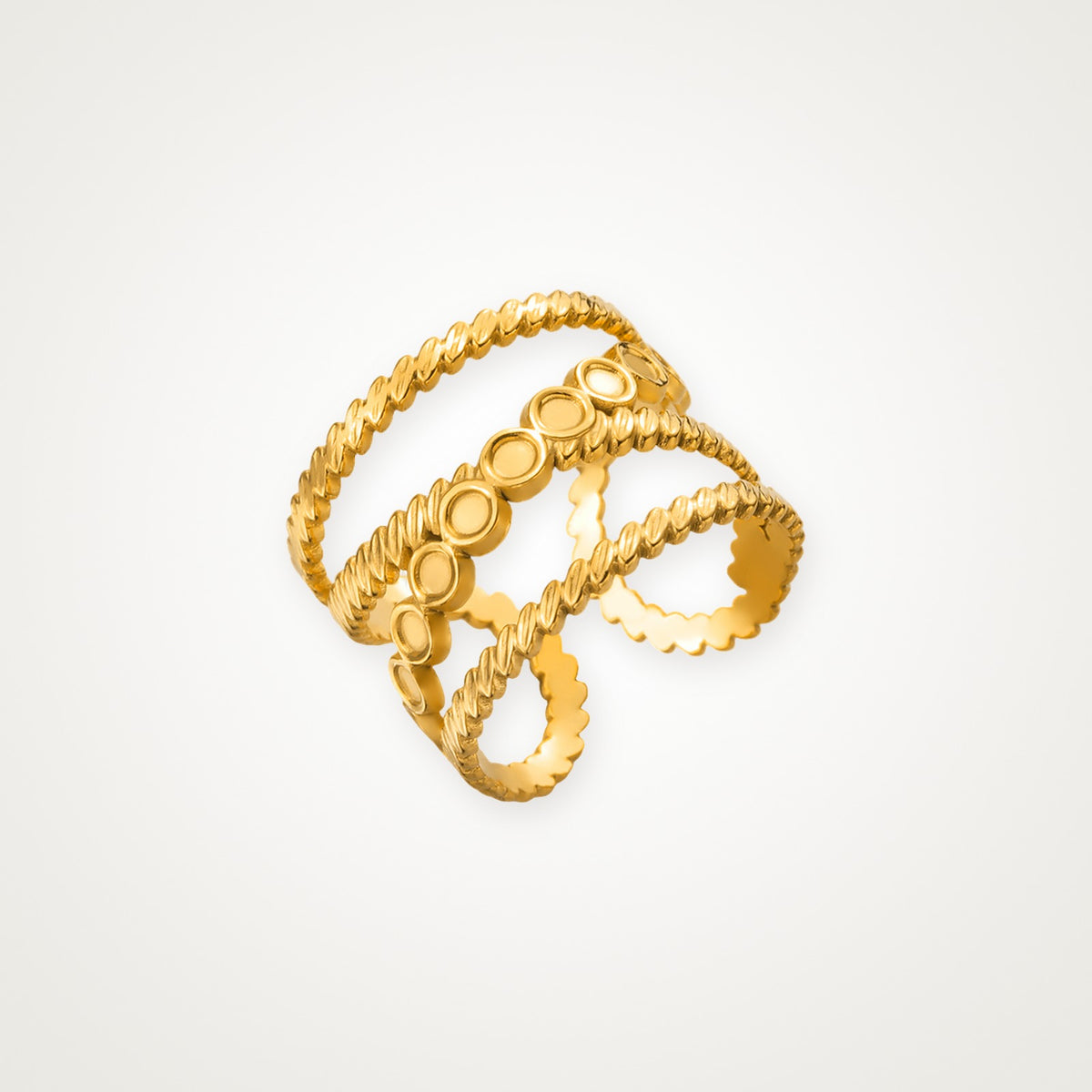 Anillo Círculos y bolitas dorado