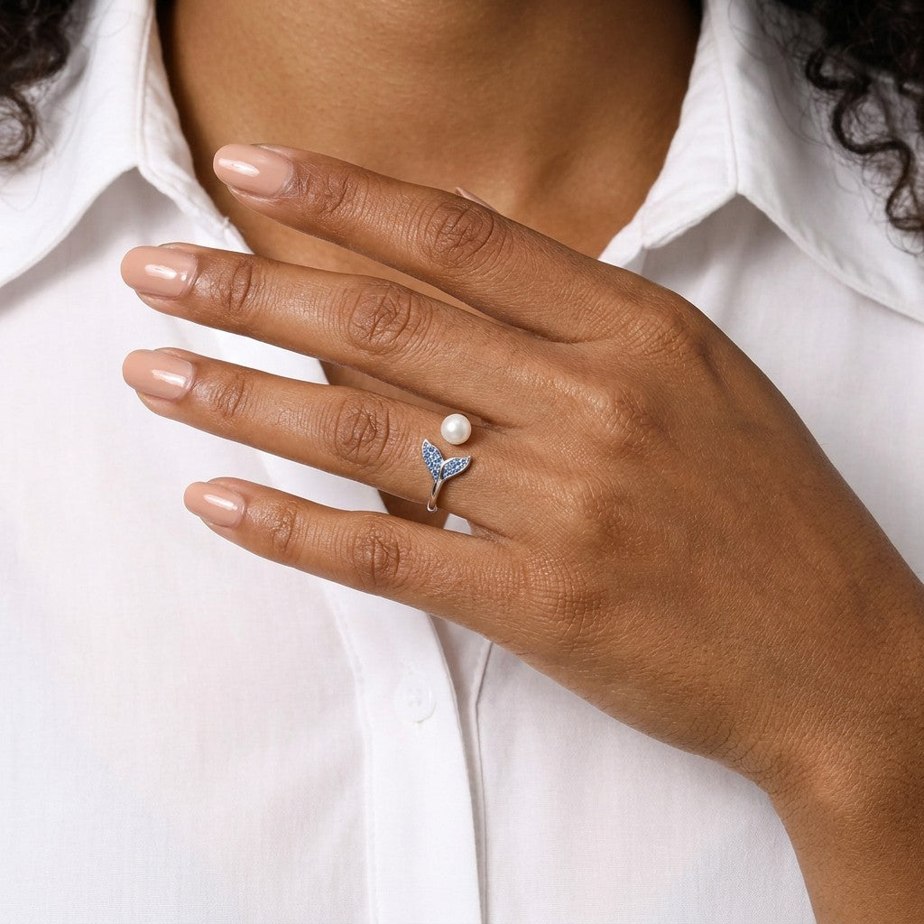 Anillo Cola de Sirena con Perla de Agua Dulce