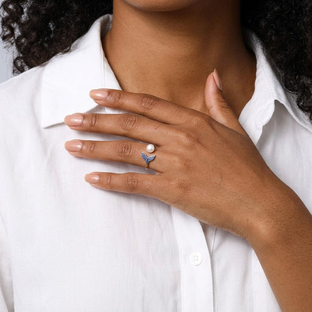 Anillo Cola de Sirena con Perla de Agua Dulce