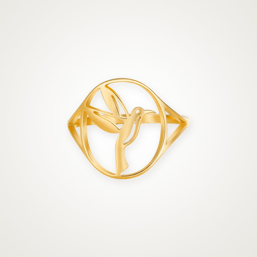 Anillo Colibrí en el aro dorado