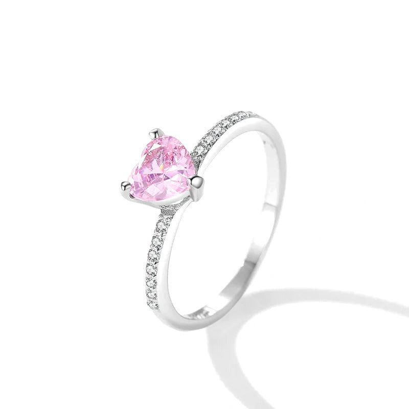 Anillo Corazón con Zirconia Rosa