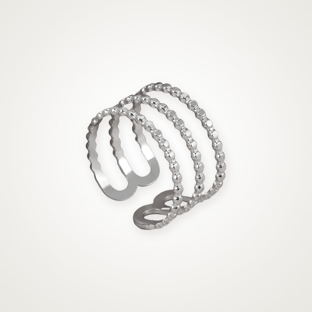 Anillo Corazón de bolitas plateado