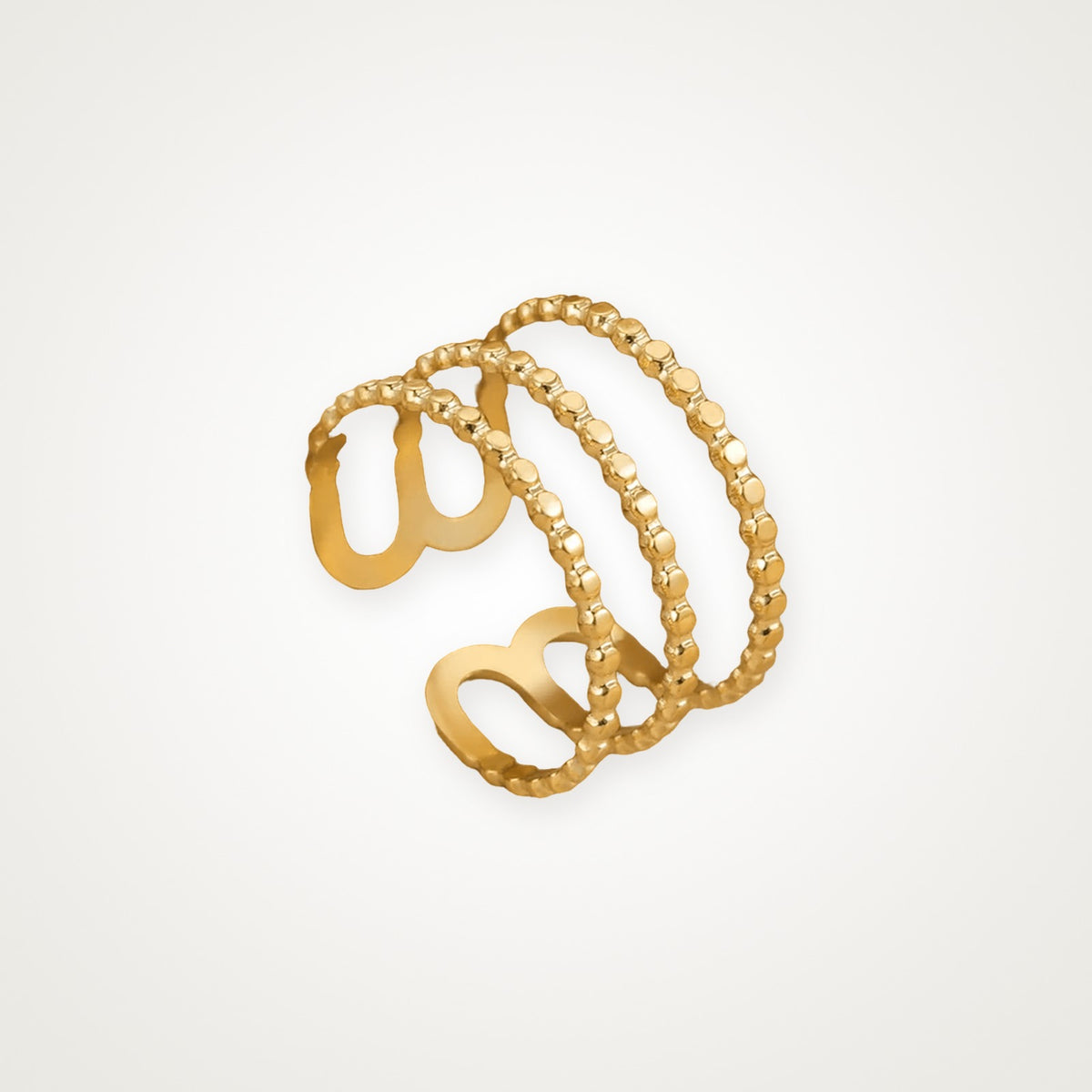 Anillo Corazón de bolitas dorado