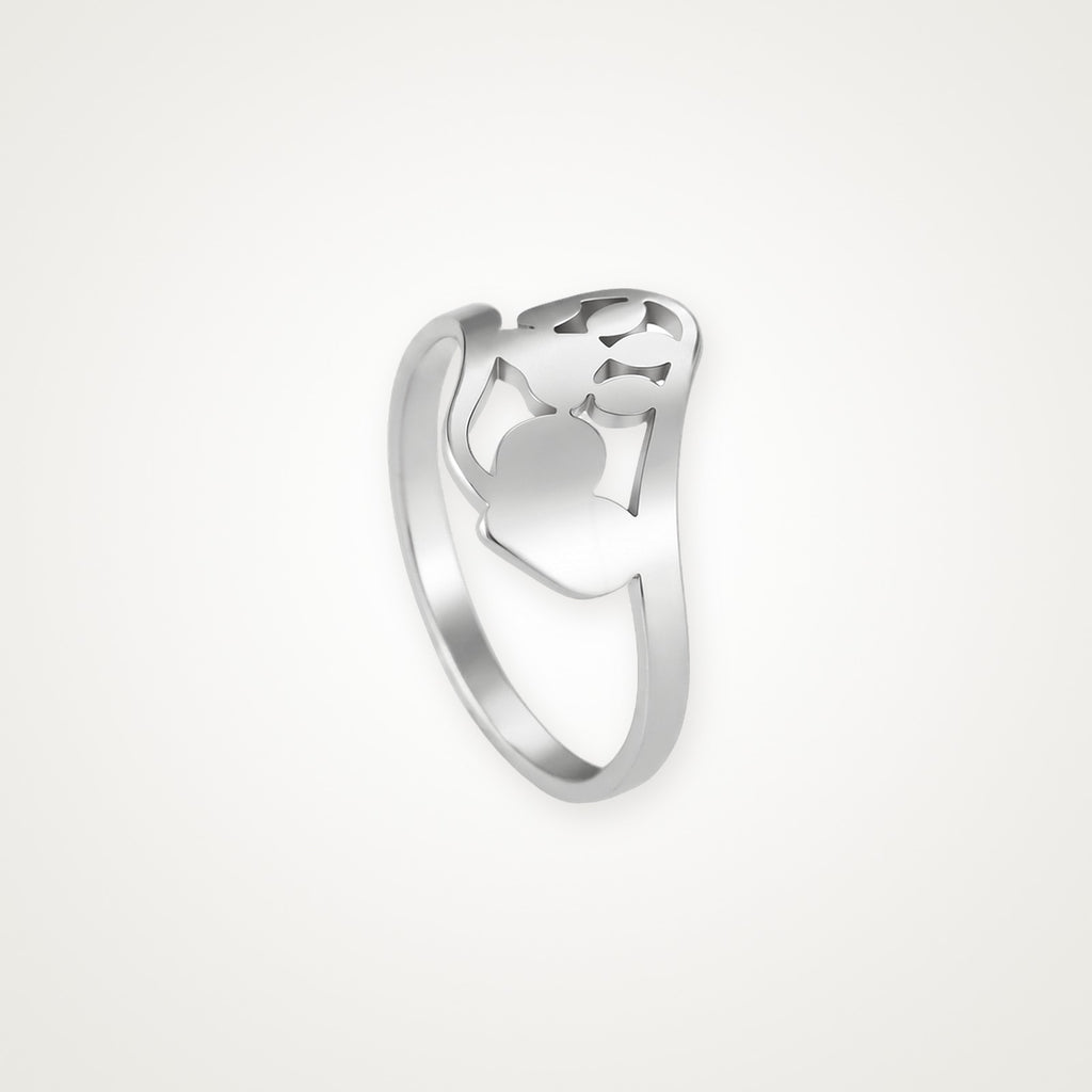 Anillo Corazón y huella plateado