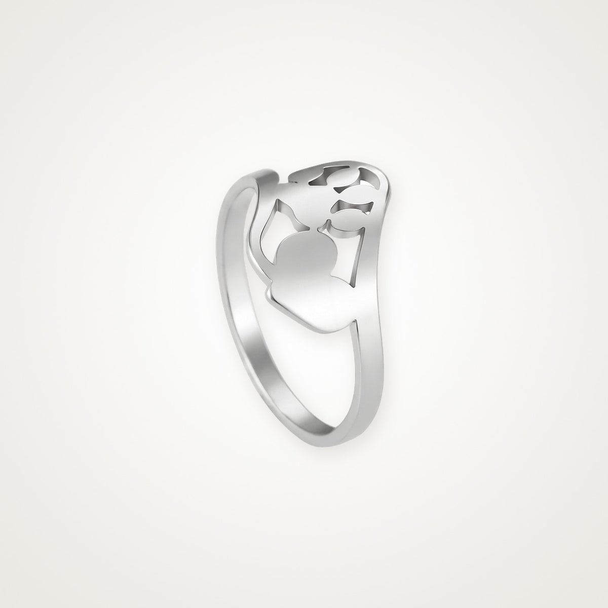 Anillo Corazón y huella plateado