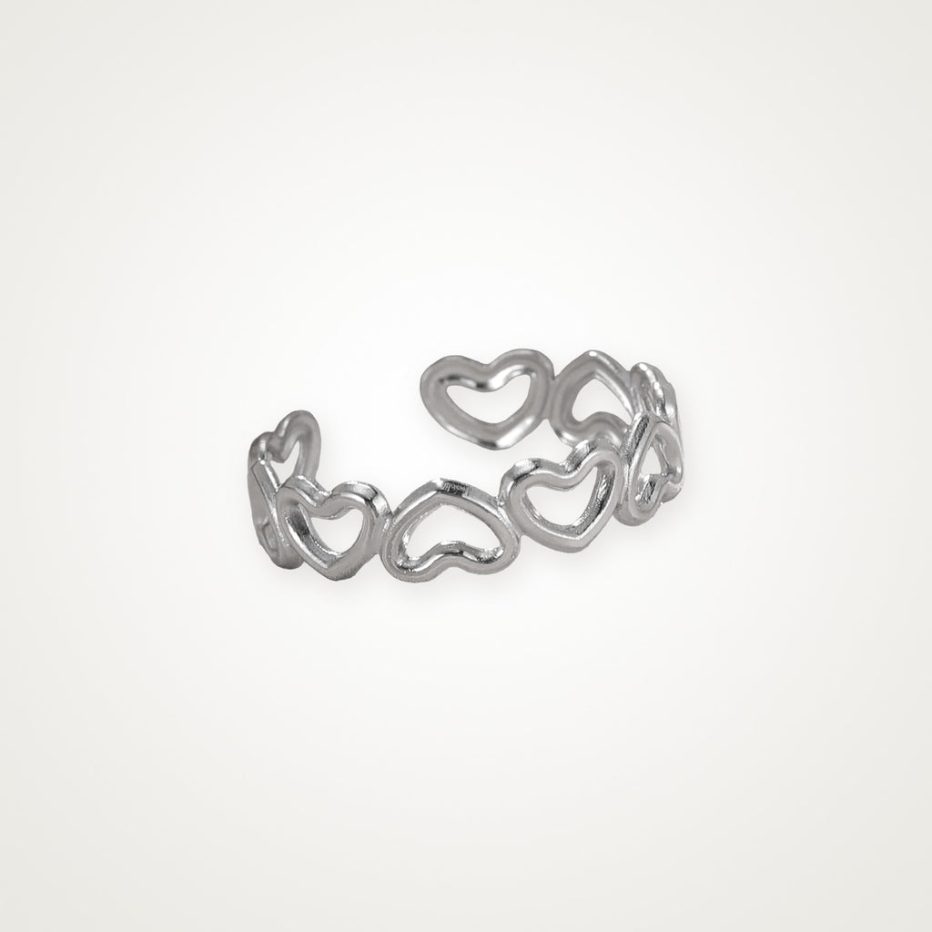 Anillo Corazones en cadena plateado