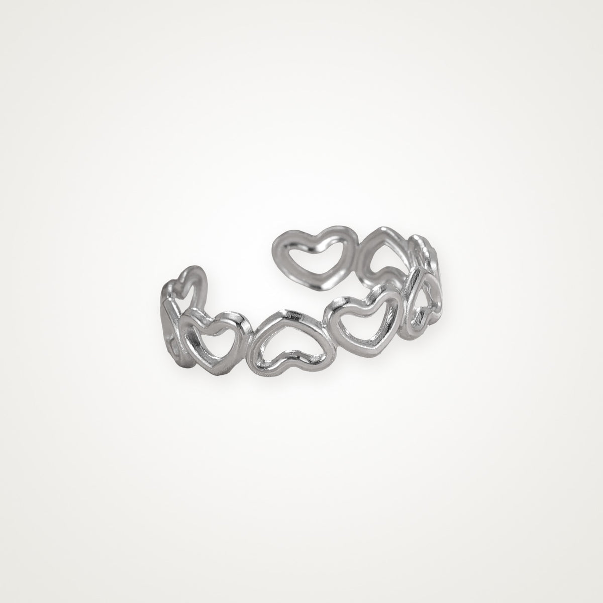 Anillo Corazones en cadena plateado