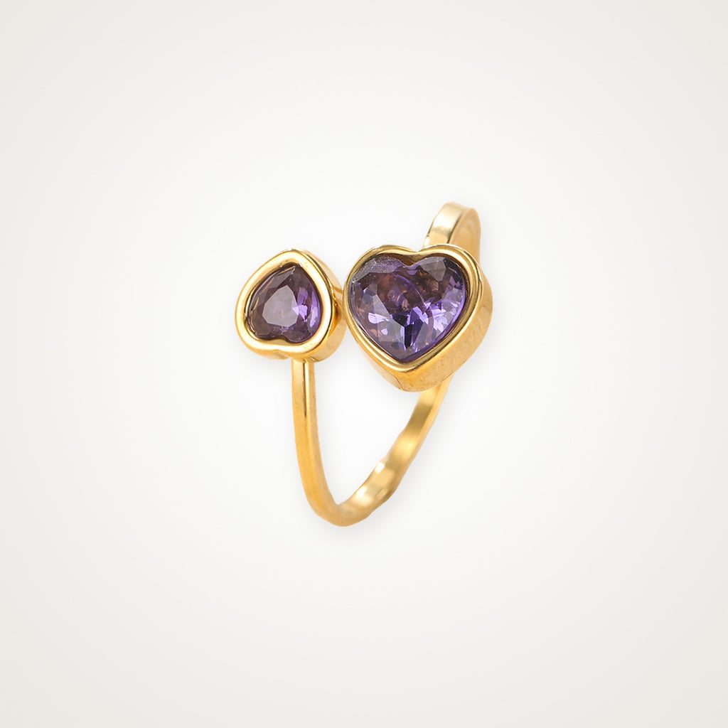 Anillo Corazones morados dorado