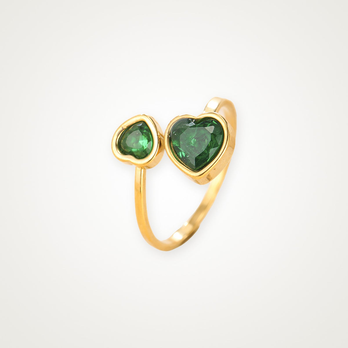 Anillo Corazones verdes dorado