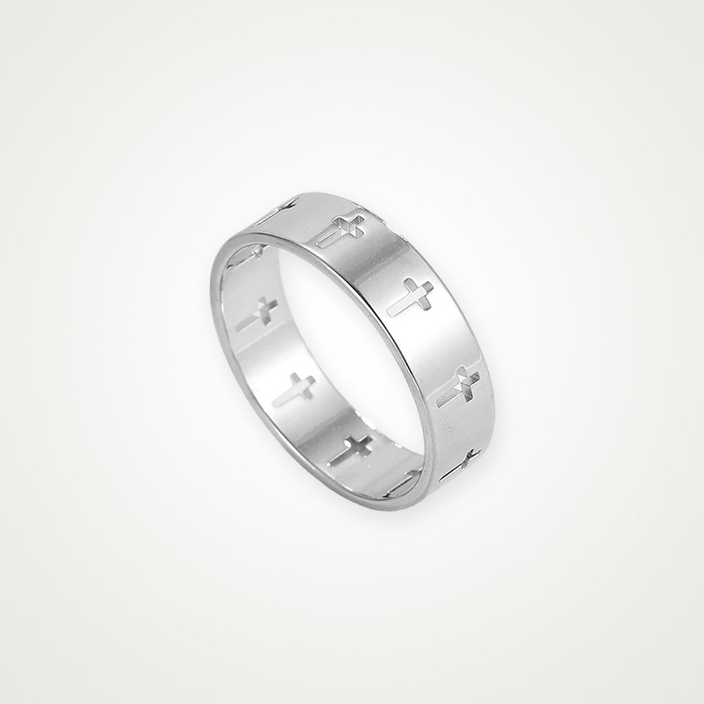 Anillo Cruces caladas plateado