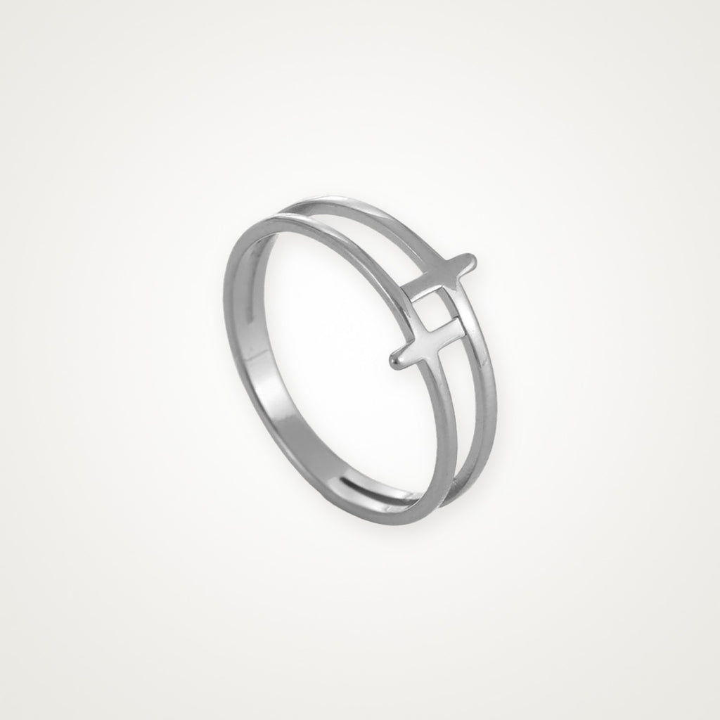Anillo Cruz de lado plateado