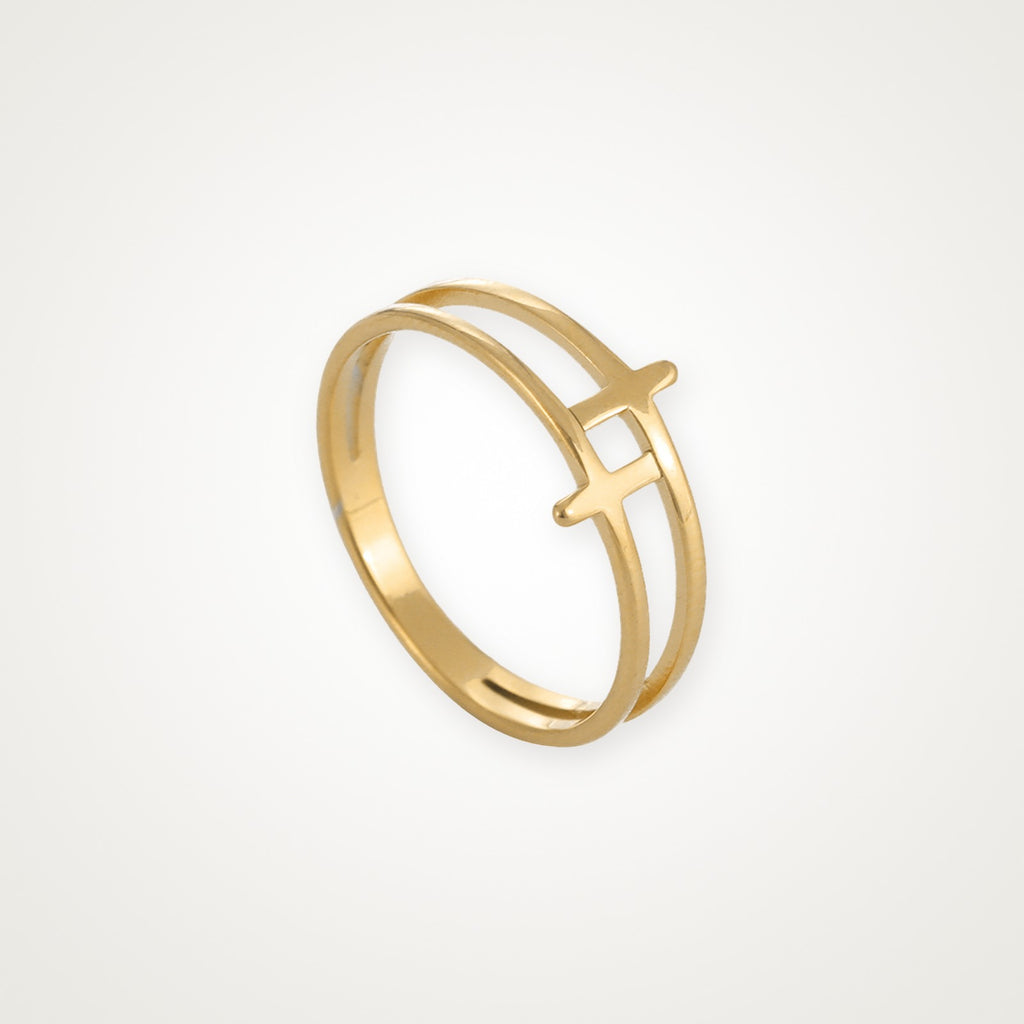 Anillo Cruz de lado dorado