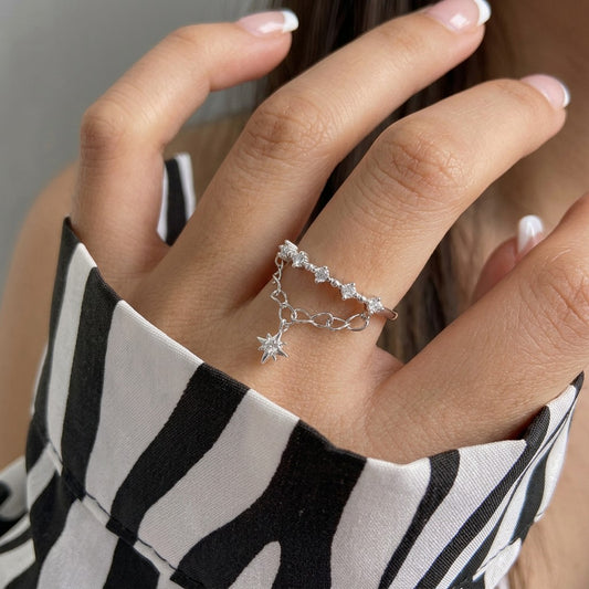 Anillo Doble Cadena con Zirconias