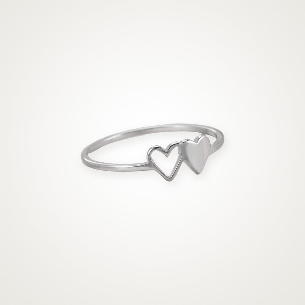 Anillo Doble corazón plateado