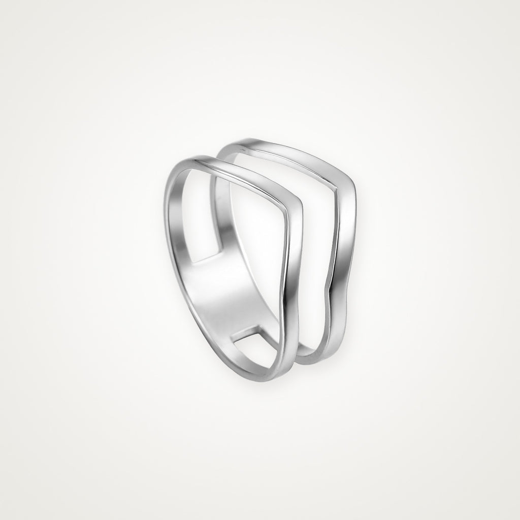 Anillo Doble onda plateado