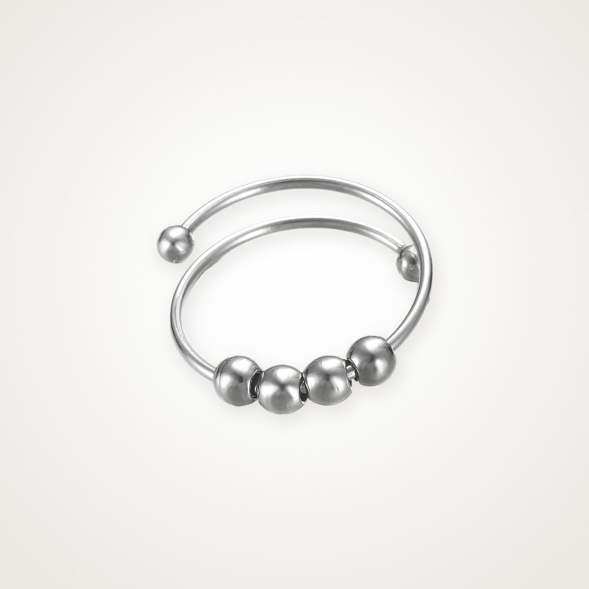 Anillo Doble vuelta con cuentas plateado