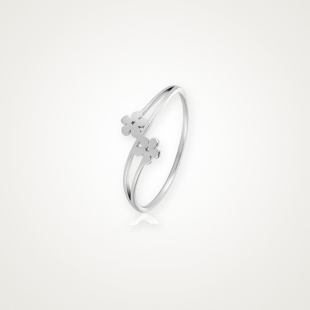 Anillo Dos florecitas plateado
