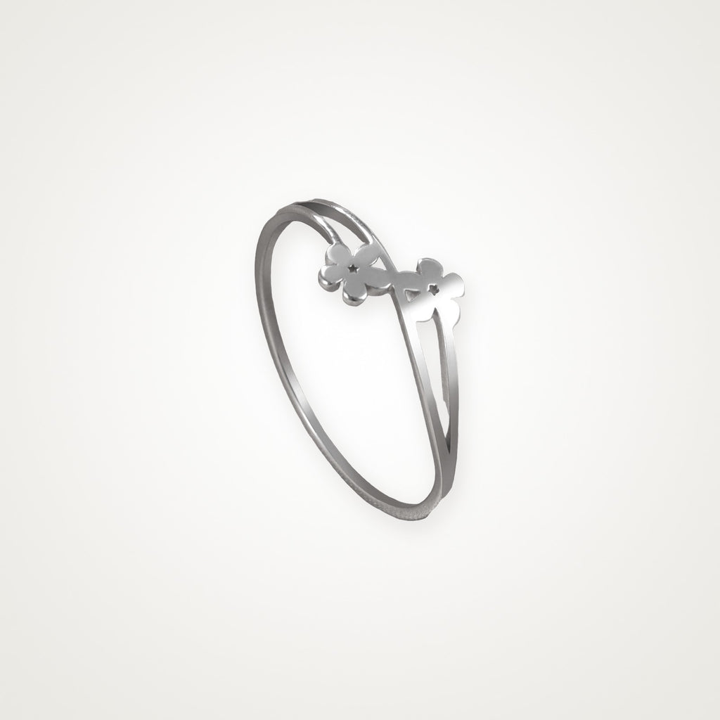 Anillo Dos flores plateado