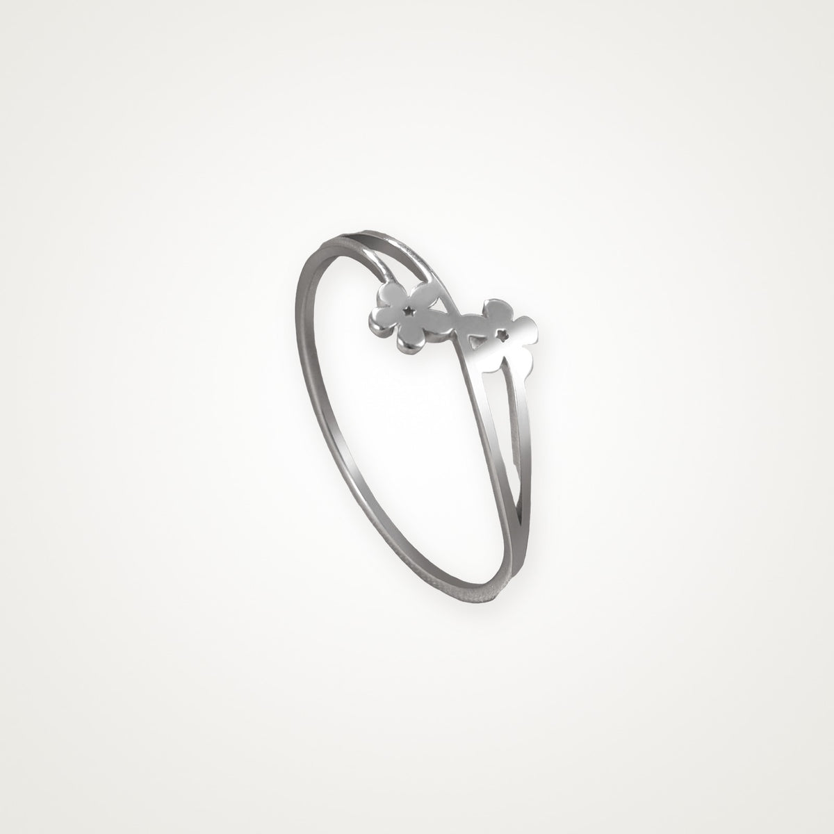 Anillo Dos flores plateado