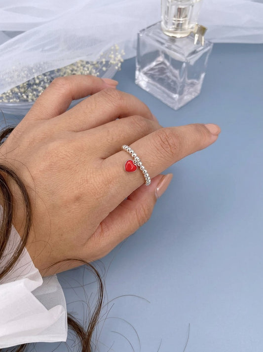 Anillo Elástico de Bolitas con Corazón de Color