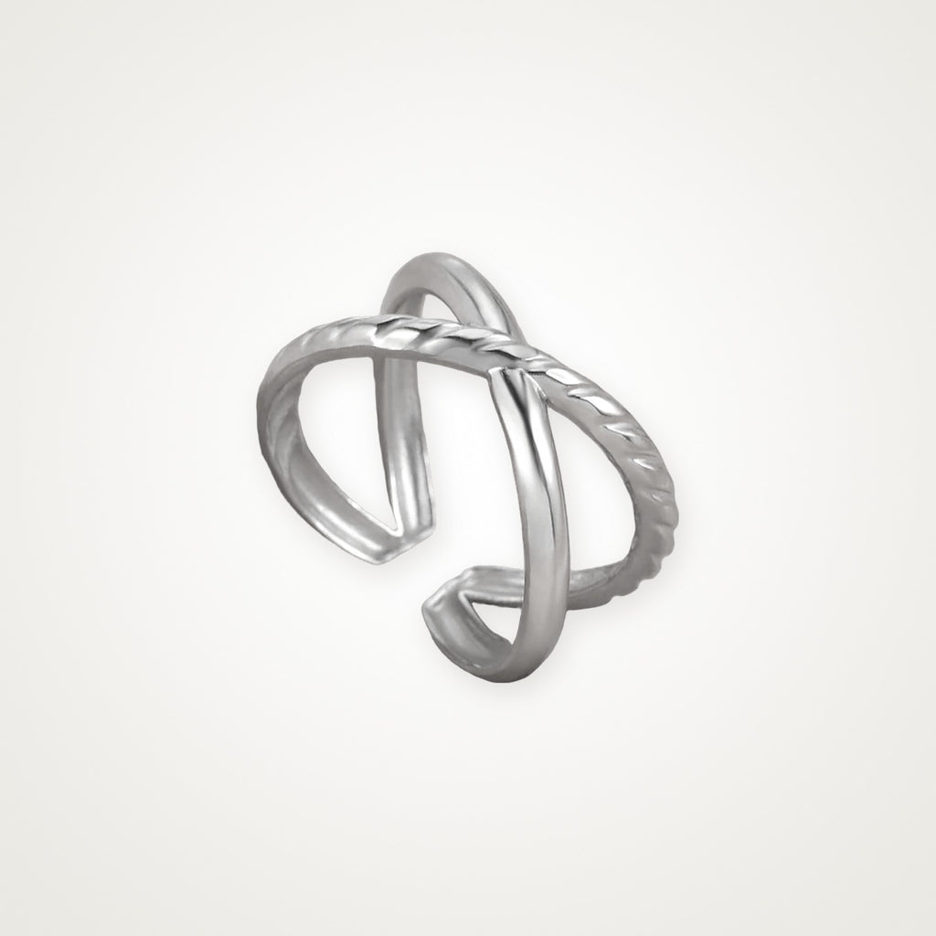 Anillo Equis trenzada plateado