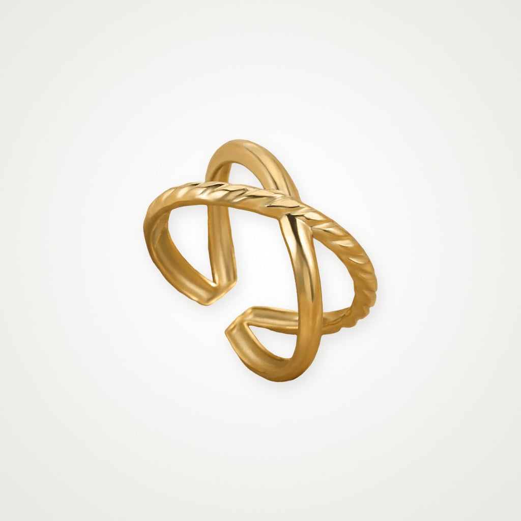 Anillo Equis trenzada dorado