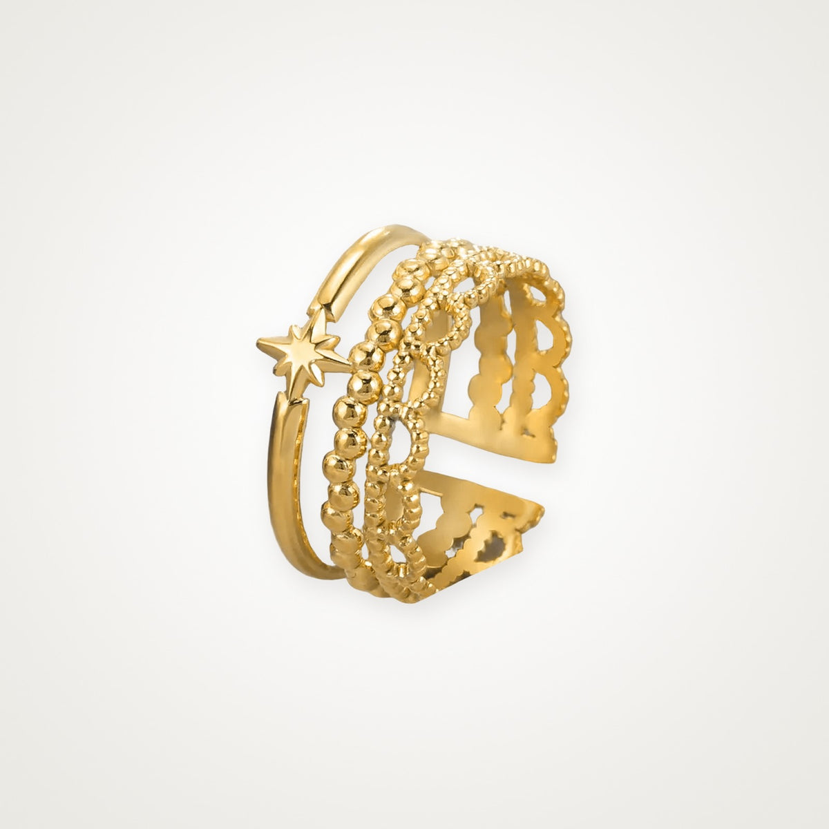 Anillo Estrella y capas dorado
