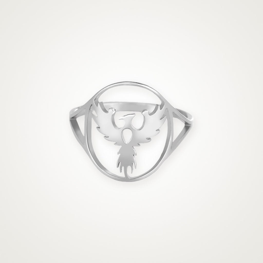Anillo Fénix de alas abiertas plateado