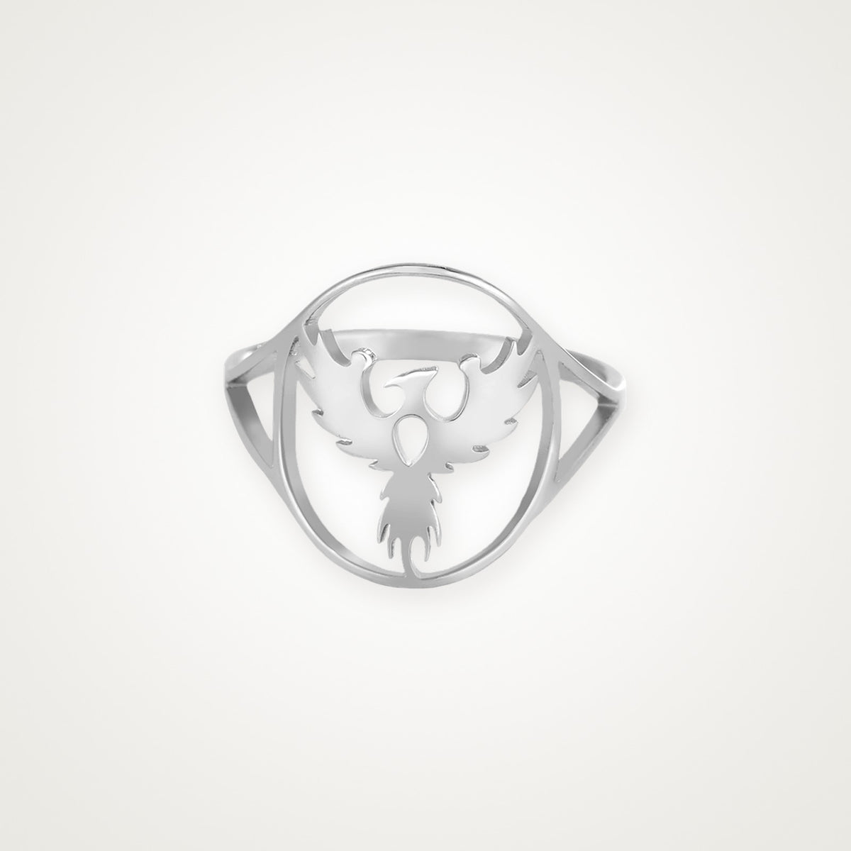 Anillo Fénix de alas abiertas plateado