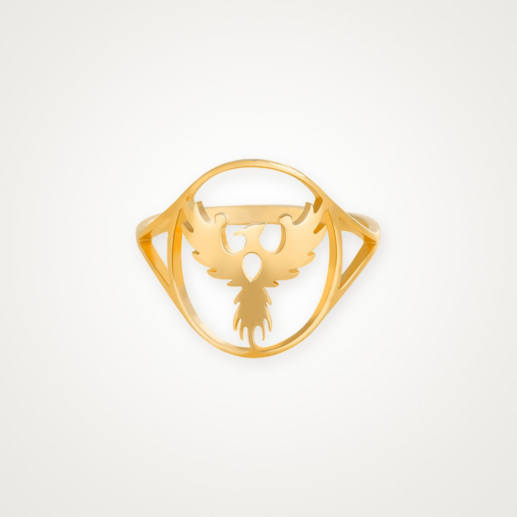 Anillo Fénix de alas abiertas dorado