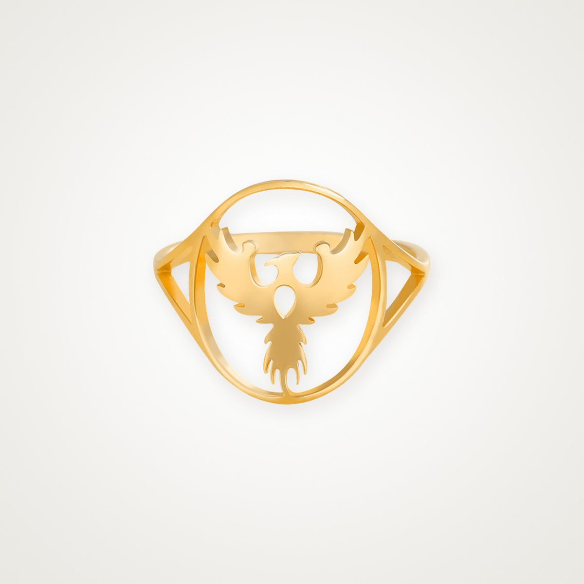 Anillo Fénix de alas abiertas dorado