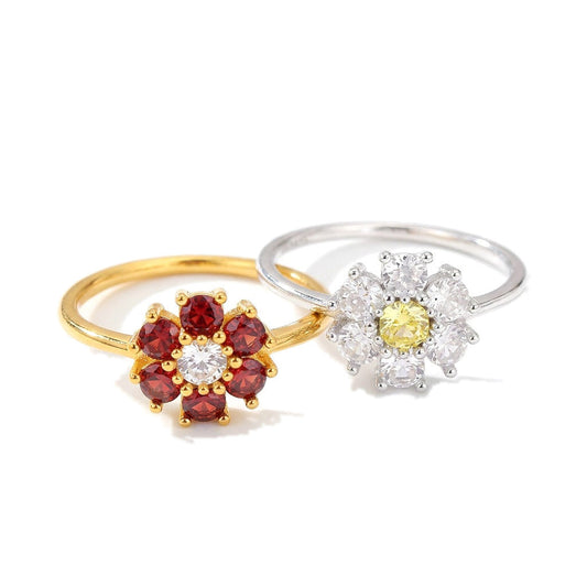 Anillo Flor Bicolor con Zirconias de Color
