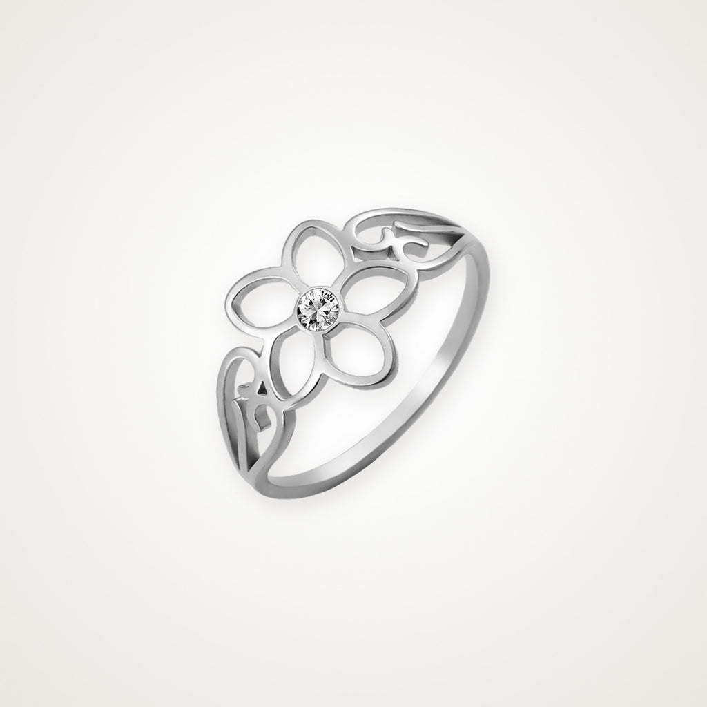 Anillo Flor con brillo plateado