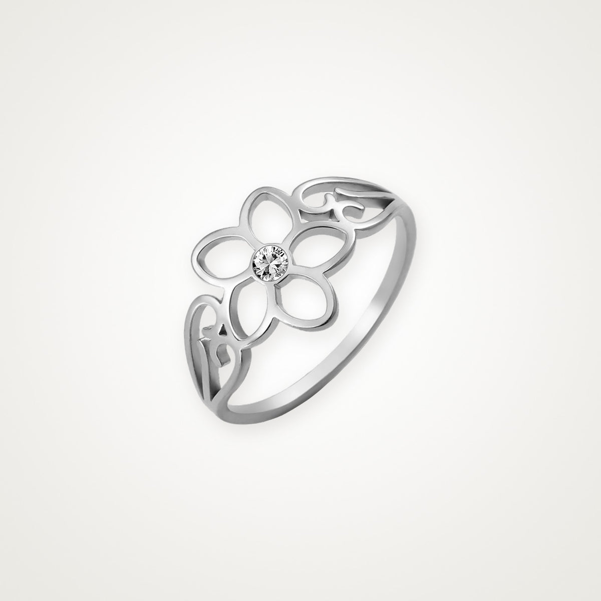 Anillo Flor con brillo plateado