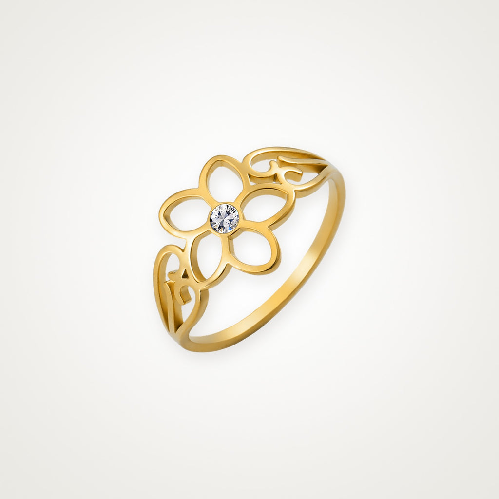 Anillo Flor con brillo dorado