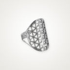 Anillo Flor de la vida escudo plateado