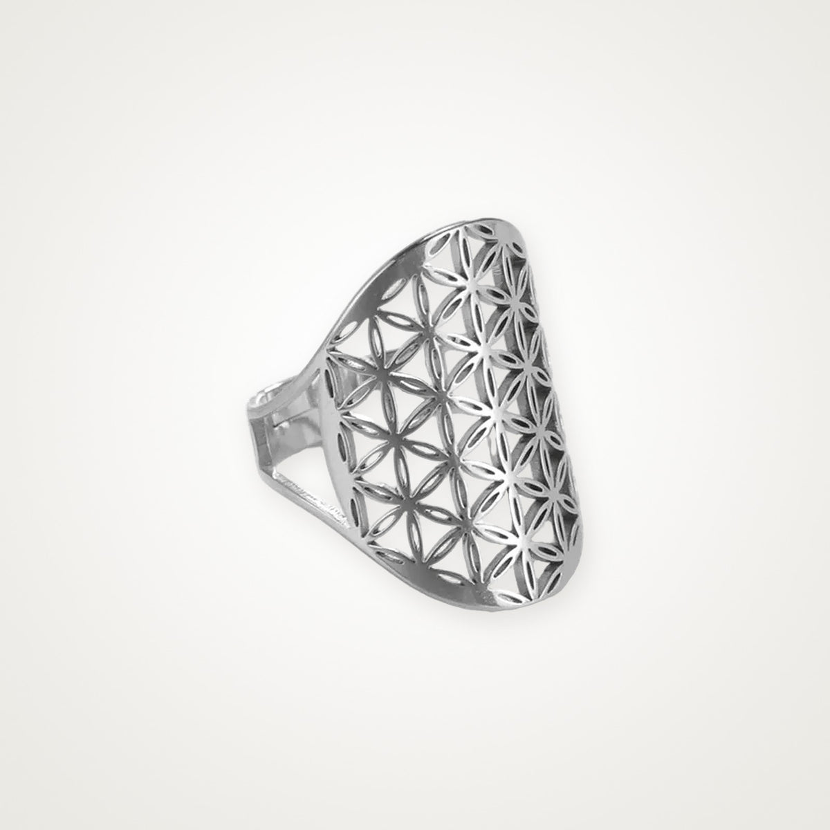 Anillo Flor de la vida escudo plateado