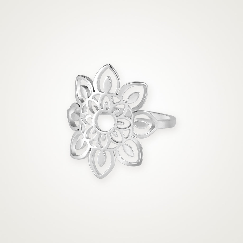 Anillo Flor de loto grande plateado