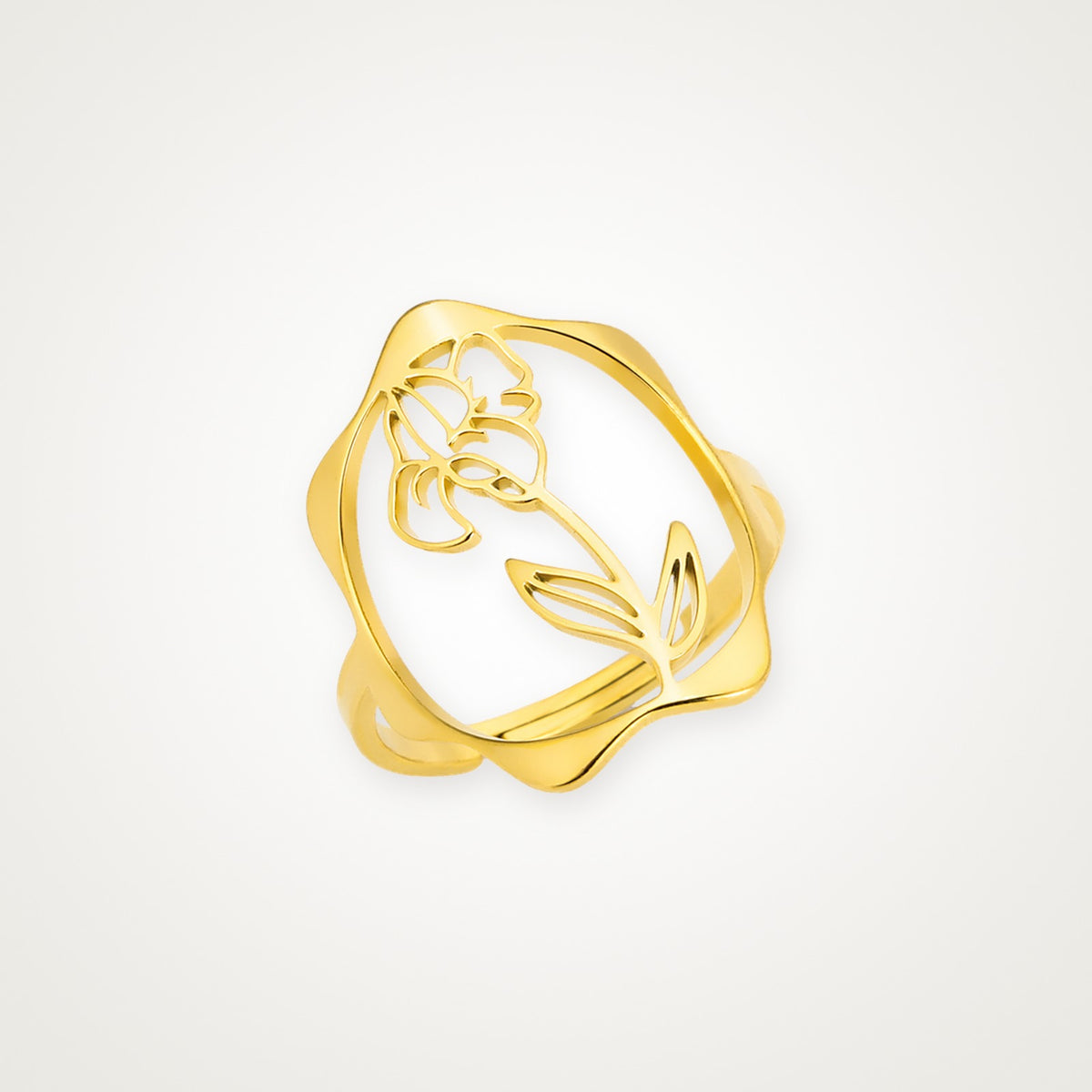 Anillo Flor de nacimiento dorado Febrero (iris)