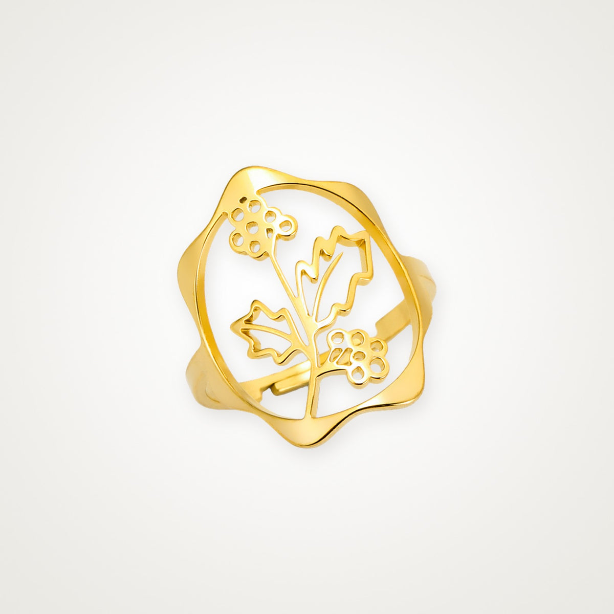Anillo Flor de nacimiento dorado Diciembre (acebo)