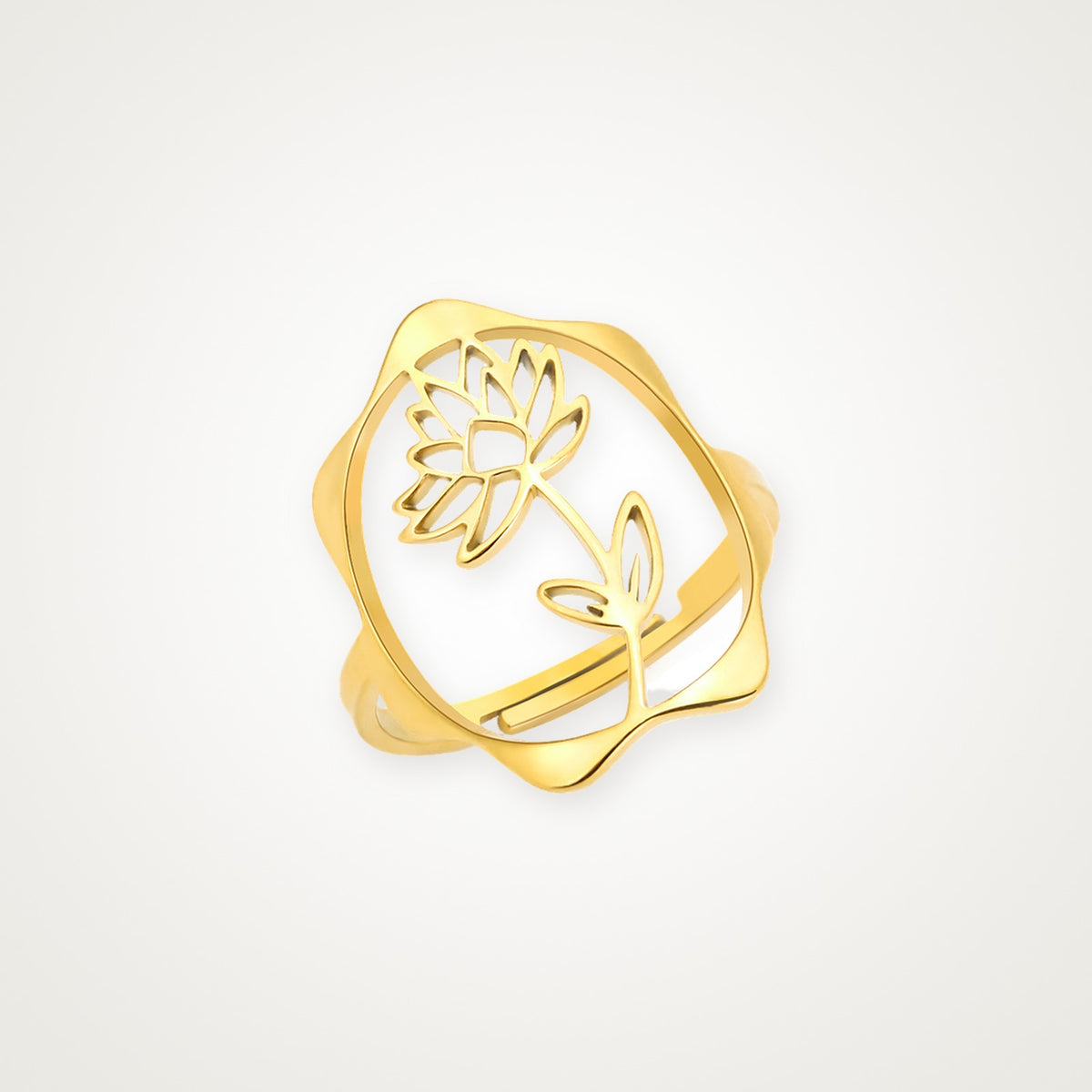 Anillo Flor de nacimiento dorado Julio (nenúfar)