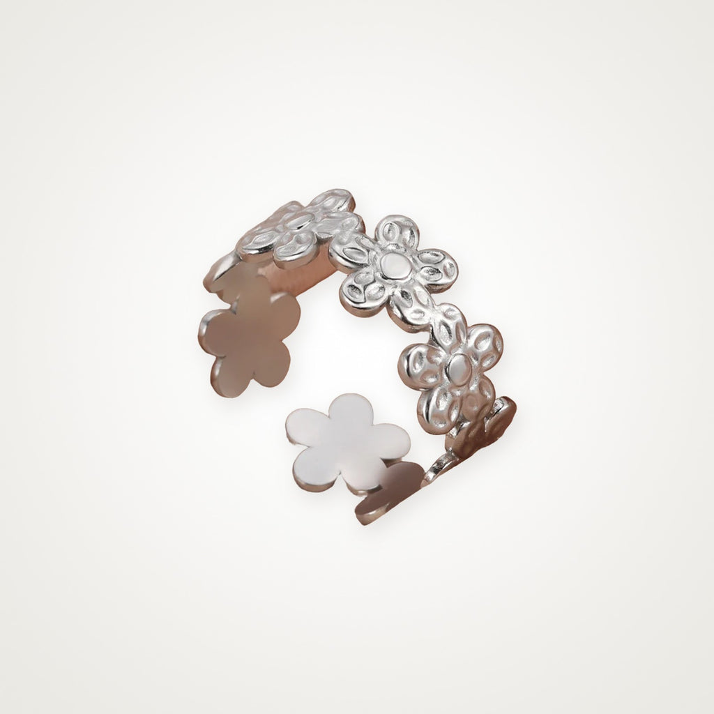 Anillo Flores abierto plateado